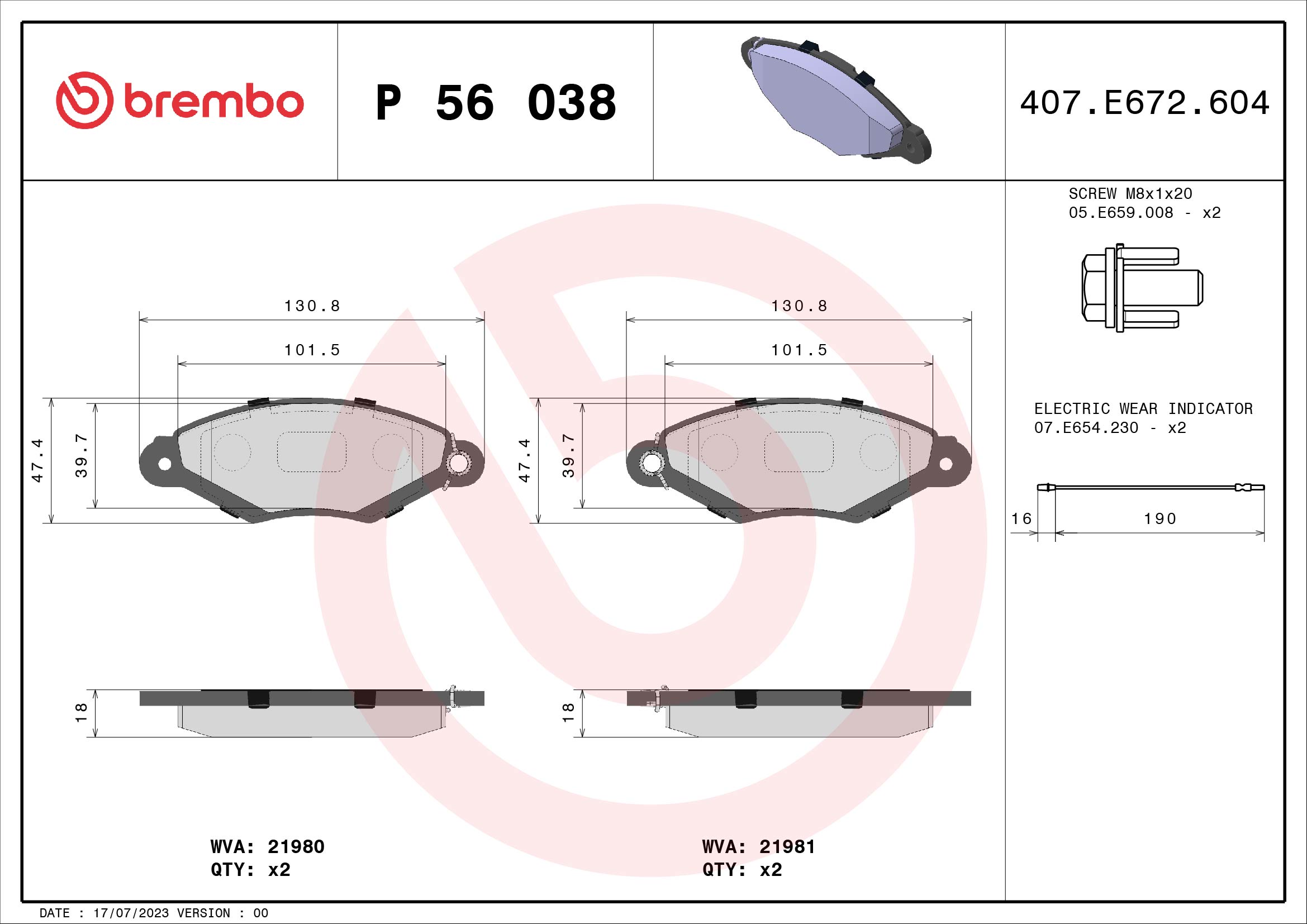 A.B.S. P 56 038 BREMBO Bremsbelagsatz, Scheibenbremse